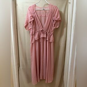Sheer Blush Pink Maxi Dress L-XL Beach Cover Up Festival Boho